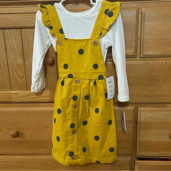Blueberi Boulevard Girls Yellow Corduroy Dress/Overall & Cream Shirt Size 4 NEW - Picture 1 of 9